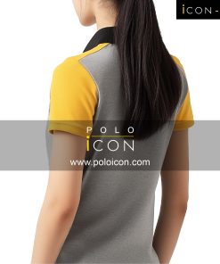 เสื้อโปโลผู้หญิงแขนสั้น สีเทาตัดแขนสีเหลือง ปกสีดำเข้มตัดกับตัวเสื้อ เพิ่มความเรียบหรู เหมาะสำหรับใช้เป็นยูนิฟอร์มบริษัทหรือเสื้อทีมงานที่ดูเป็นทางการ ภาพที่ 2