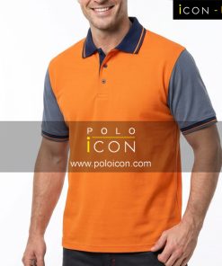 เสื้อโปโลแขนสั้นสีส้มตัดต่อแขนสีเทา คอปกสีกรมมีแถบขอบสีส้ม-กรม ภาพที่ 1