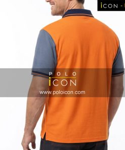 เสื้อโปโลแขนสั้นสีส้มตัดต่อแขนสีเทา คอปกสีกรมมีแถบขอบสีส้ม-กรม ภาพที่ 2