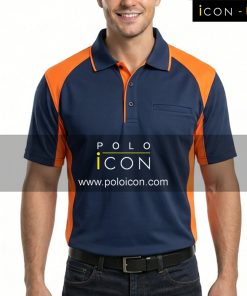 เสื้อโปโลแขนสั้นสีกรมพร้อมแถบส้มที่ไหล่และด้านข้าง ภาพที่ 1