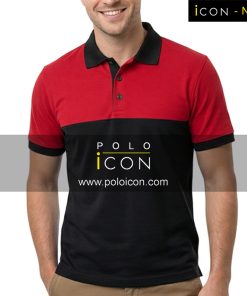 เสื้อโปโลแขนสั้นสีแดง-ดำ คอปกกระดุม 3 เม็ด ภาพที่ 1