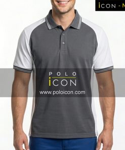 เสื้อโปโลแขนสั้นสีเทาเข้มแต่งแขนและด้านข้างสีขาว ภาพที่ 1