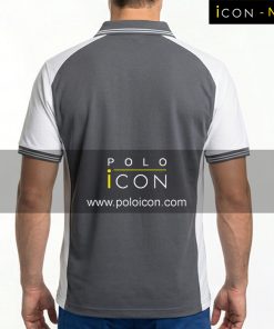 เสื้อโปโลแขนสั้นสีเทาเข้มแต่งแขนและด้านข้างสีขาว ภาพที่ 2