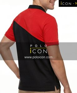 เสื้อโปโลแขนสั้น สีแดงและดำ ดีไซน์สีสลับเฉียง พร้อมปกและกระเป๋าอก ภาพที่ 2