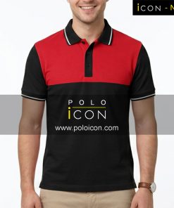 เสื้อโปโลแขนสั้นสีดำ-แดง คอปกมีปุ่ม ภาพที่ 1