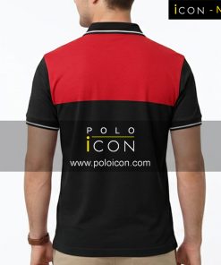 เสื้อโปโลผู้ชายแขนสั้นสีดำแดงคอปกมีปุ่ม ภาพที่ 2
