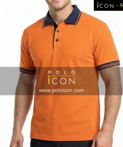 เสื้อโปโลแขนสั้นสีส้ม กับคอปกและขอบแขนสีน้ำเงินมีแถบเส้นสีส้ม ภาพที่ 1