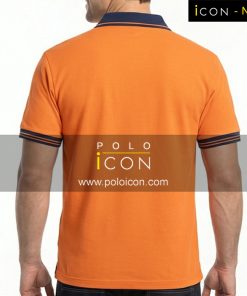 เสื้อโปโลแขนสั้นสีส้มกับคอปกและขอบแขนสีน้ำเงินมีแถบเส้นสีส้ม ภาพที่ 2