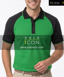 เสื้อโปโลแขนสั้นสีเขียวตัดต่อแขนและปกสีดำ ภาพที่ 1