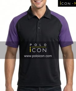 เสื้อโปโลแขนสั้นสีดำ ตัดต่อแขนสีม่วง คอปกและกระดุมหน้า 3 เม็ด ภาพที่ 1