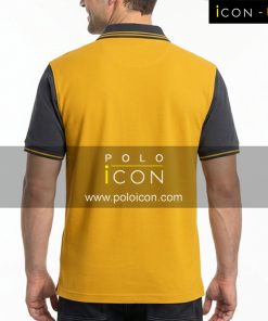 เสื้อโปโลแขนสั้นสีเหลืองตัดแขนและคอสีเทา มีลายเส้นสีเหลือง ภาพที่ 2