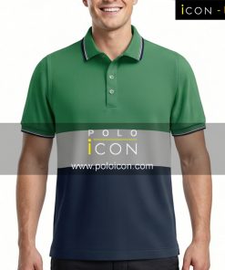เสื้อโปโลแขนสั้นสีเขียวตัดต่อสีเทาและน้ำเงิน ภาพที่ 1