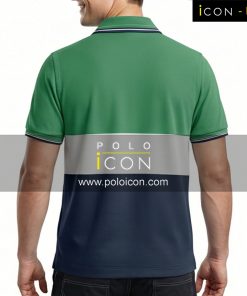 เสื้อโปโลแขนสั้นสีเขียวตัดต่อสีเทาและน้ำเงิน ภาพที่ 2