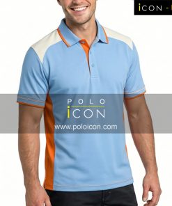 เสื้อโปโลแขนสั้นสีฟ้า ตัดต่อข้างด้วยสีส้ม คอปกมีซิป ภาพที่ 1