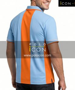 เสื้อโปโลแขนสั้นสีฟ้าตัดต่อข้างด้วยสีส้ม คอปกมีซิป ภาพที่ 2