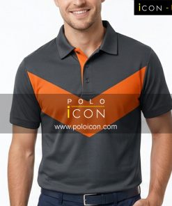 เสื้อโปโลแขนสั้นสีเทา มีแถบสีส้มรูปตัววีคอปกกระดุมหน้า 3 เม็ด ภาพที่ 1