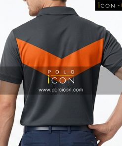 เสื้อโปโลสีเทาแขนสั้นมีแถบสีส้มรูปตัววีคอปกกระดุมหน้า 3 เม็ด ภาพที่ 2