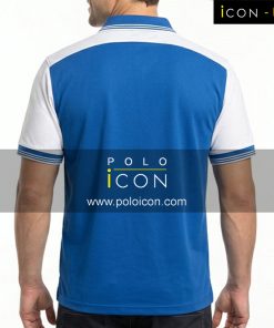 เสื้อโปโลแขนสั้นสีน้ำเงินตัดต่อแขนขาวมีลายเส้นที่คอและแขน ภาพที่ 2