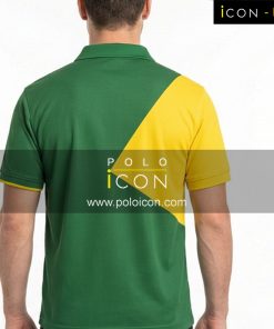 เสื้อโปโลแขนสั้นสีเขียวตัดต่อสีเหลืองดีไซน์ทันสมัย ภาพที่ 2