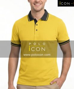 เสื้อโปโลแขนสั้นสีเหลือง คอปกดำแต่งขอบแขนแถบดำ ภาพที่ 1