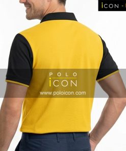 เสื้อโปโลแขนสั้นสีเหลืองกับแขนและคอปกสีดำสวมใส่โดยผู้ชาย ภาพที่ 2