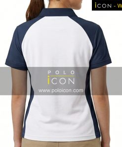 เสื้อโปโลหญิงแขนสั้นสีขาวน้ำเงิน คอปกกระดุม 3 เม็ด ภาพที่ 2