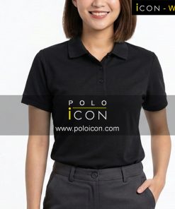 เสื้อโปโลผู้หญิงสีดำ แขนสั้นแบบเรียบง่าย ภาพที่ 1