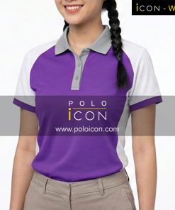 เสื้อโปโลผู้หญิงสีม่วง-ขาว คอปกเท้า สวมใส่โดยผู้หญิง ภาพที่ 1