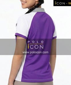 เสื้อโปโลแขนสั้นสีม่วงปะขาว คอปกเท้า สวมใส่โดยผู้หญิง ภาพที่ 2