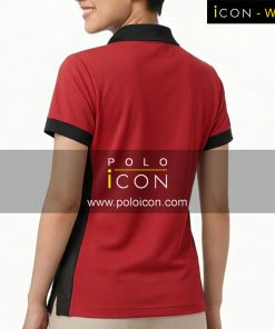 เสื้อโปโลแขนสั้นสีแดงตัดต่อดำคอปกสไตล์เรียบง่าย ภาพที่ 2