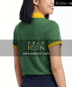เสื้อโปโลสีเขียวขอบคอและขอบแขนเสื้อสีเหลืองหญิง ภาพที่ 2
