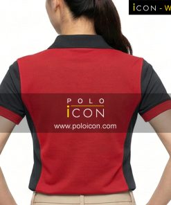 เสื้อโปโลแขนสั้นสีแดงตัดต่อดำคอปกและกระดุม 3 เม็ด ภาพที่ 2