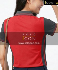 เสื้อโปโลแขนสั้นสีแดงตัดต่อแขนและข้างเสื้อสีเทาพร้อมคอปกมีแถบลายเส้น ภาพที่ 2