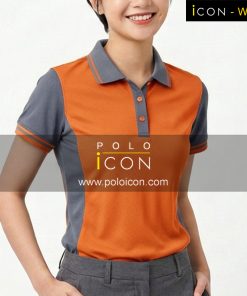 เสื้อโปโลผู้หญิงสีส้ม ตัดต่อเท้าสไตล์กีฬา ภาพที่ 1