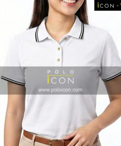 เสื้อโปโลผู้หญิงสีขาว แต่งแถบดำตัดกับคอปกและแขน ภาพที่ 1