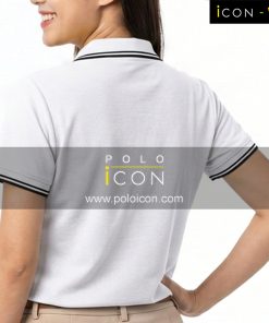 เสื้อโปโลแขนสั้นสีขาวแต่งแถบดำตัดกับคอปกและแขน ภาพที่ 2