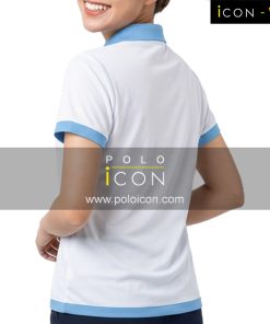 เสื้อโปโลผู้หญิง สีขาว ปกและขอบแขนสีฟ้าอ่อน แขนสั้น ภาพที่ 2
