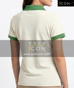 เสื้อโปโลแขนสั้นครีมคอปกและขอบแขนสีเขียว ภาพที่ 2
