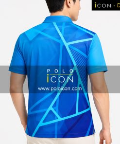 เสื้อโปโลพิมพ์ลายกราฟิกโทนสีน้ำเงินสว่างและน้ำเงินเข้ม แขนสั้น ปกปกติ สวมใส่โดยผู้ชาย ภาพที่ 2