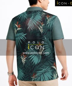เสื้อโปโลพิมพ์ลาย ลายใบไม้สีเขียว แขนสั้น ปกคอปก สวมใส่โดยผู้ชาย ภาพที่ 2